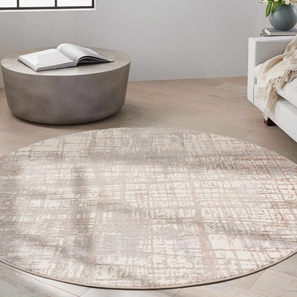 Nourison Rush 6&#39; Round Ivory and Taupe Area Rug, , large