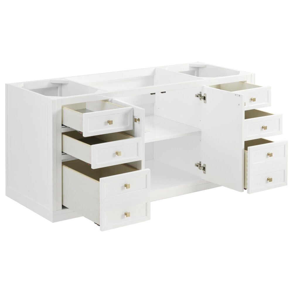 James Martin Vanities Chicago 60" Single Bathroom Vanity in Glossy White with 3 cm Eternal Jasmine Pearl Quartz Top, Rectangular Sink and FreePower Wireless Charger, , large