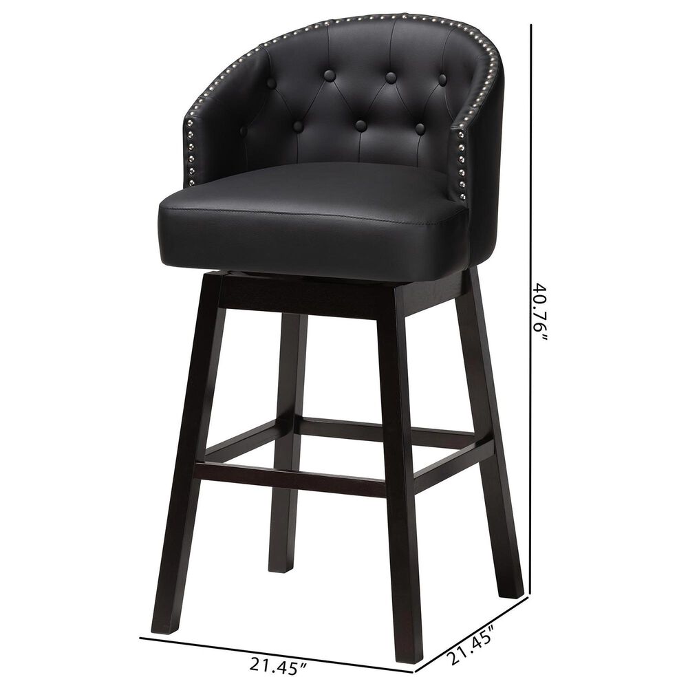 Baxton Studio Avril Swivel Bar Stool with Black Cushion in Dark Espresso Brown (Set of 2), , large