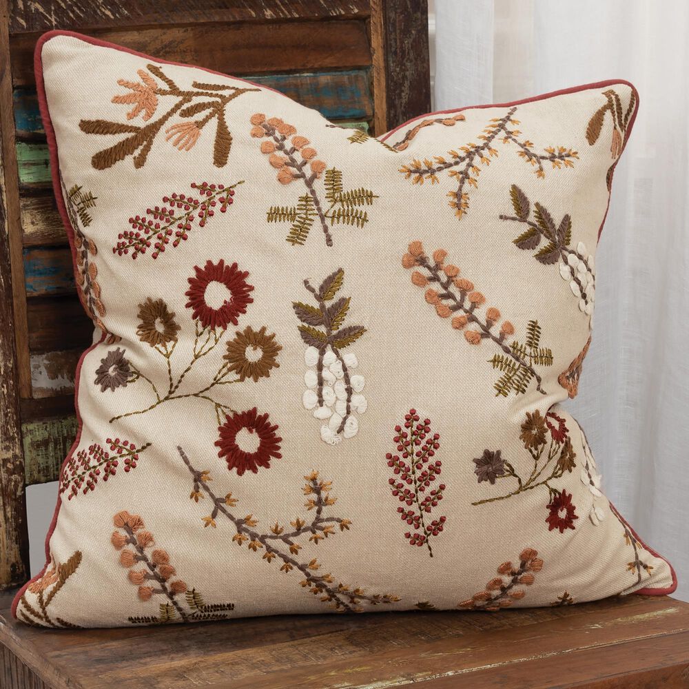 Rizzy Home Floral 20" Pillow Cover in Natural and Tan, , large