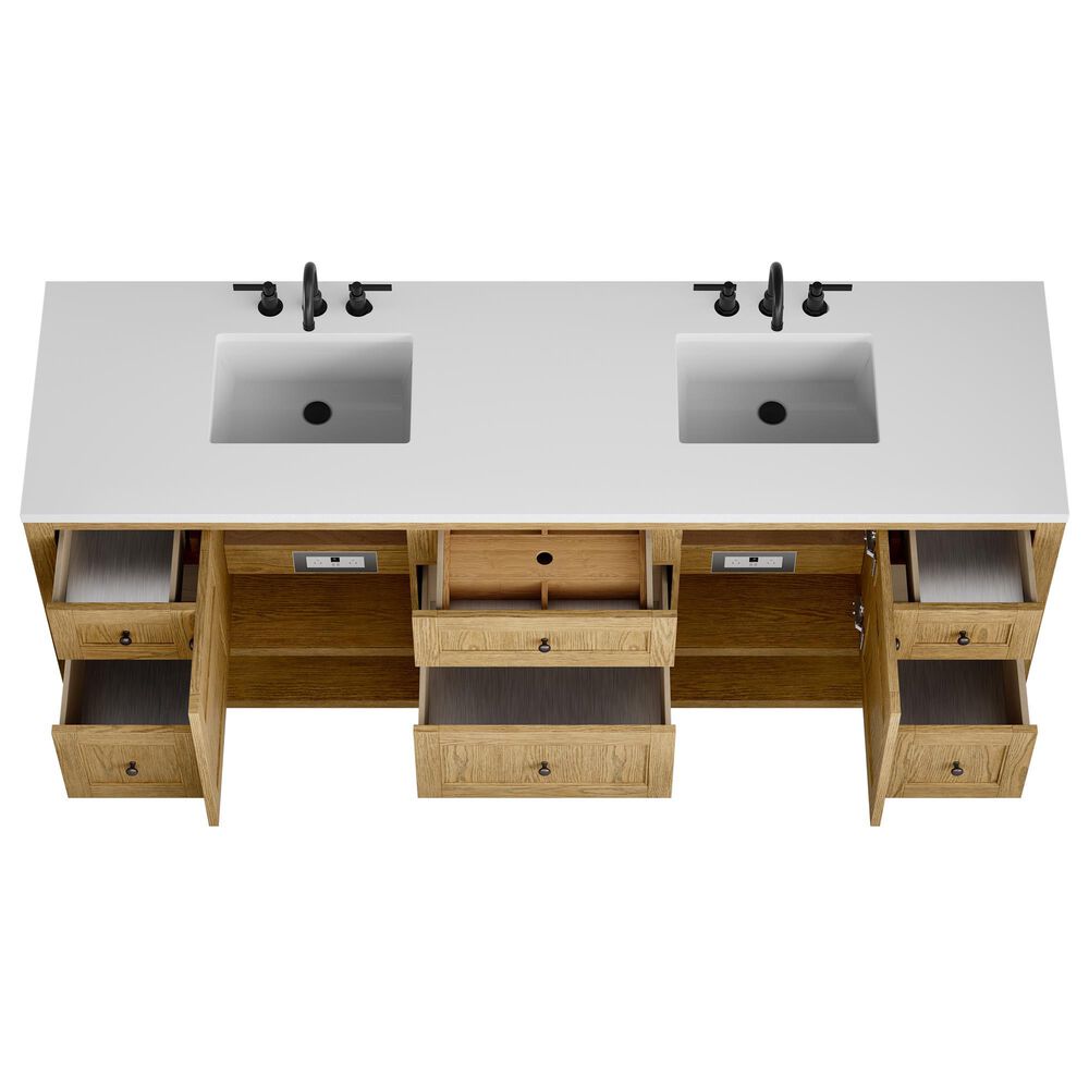 James Martin Breckenridge 84" Double Bathroom Vanity in Light Natural Oak with 3 cm White Zeus Top and Rectangular Sinks, , large
