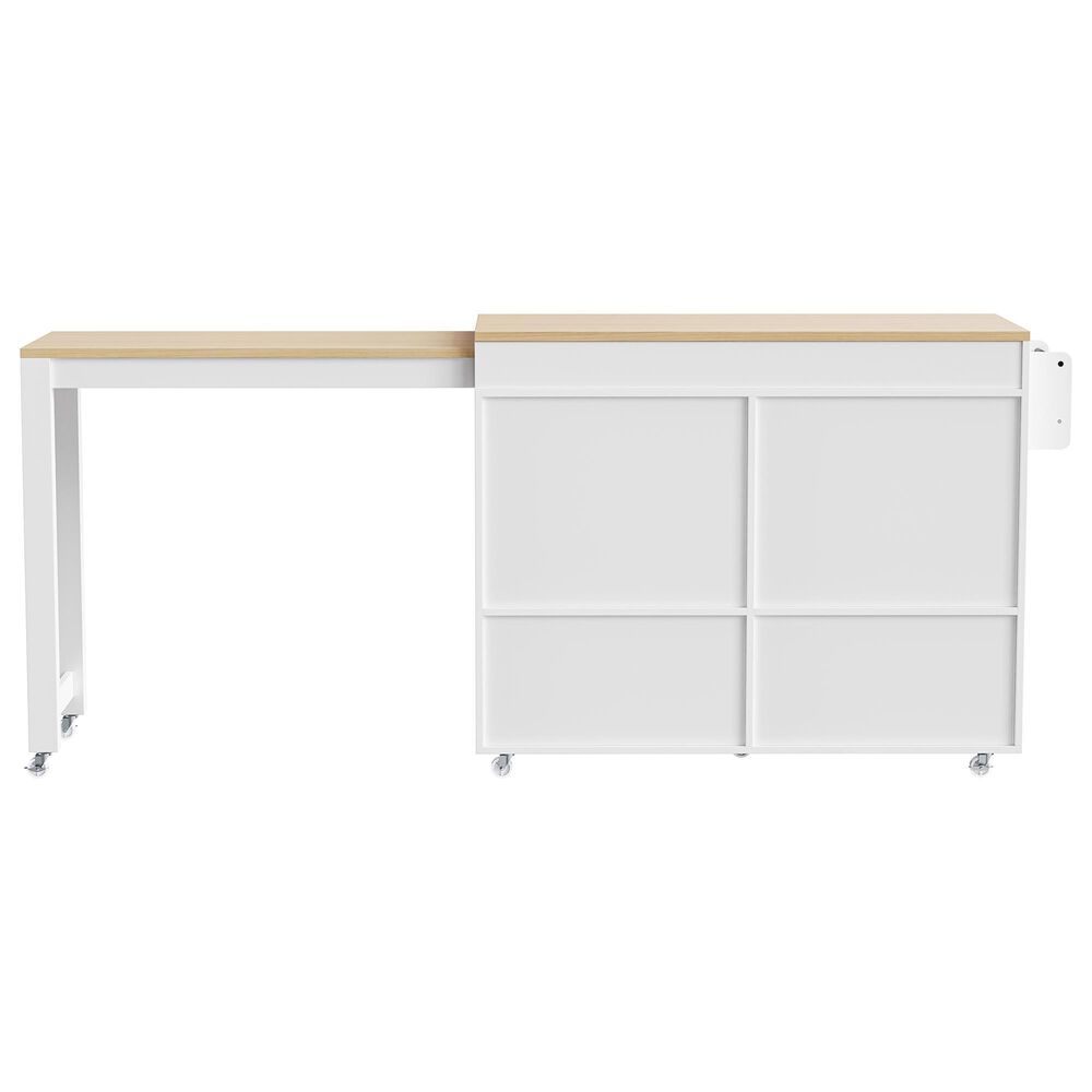 HOMLUX 75" Kitchen Island with Extendable Dining Table in White, , large