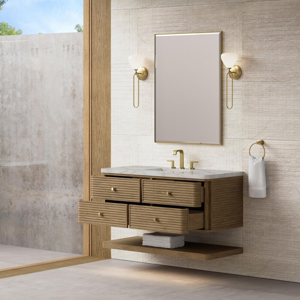 James Martin Allamari 48" Single Bathroom Vanity in Dune Mist with 3 cm Victorian Silver Silestone Top and Rectangular Sink, , large