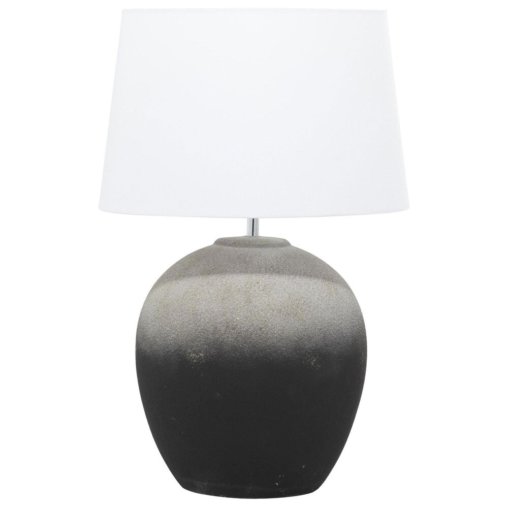 Maple and Jade 23" Ceramic Wide Rounded Textured Ombre Table Lamp with White Linen Shade in Black, , large