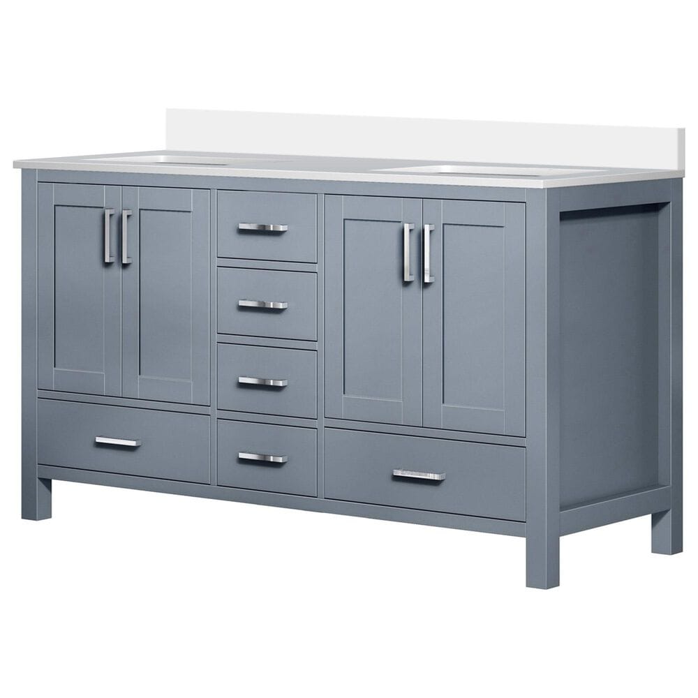 Lexora Home Jacques 60" Double Bathroom Vanity in Dark Grey with 2 cm White Cultured Marble Top and Rectangular Sinks, , large