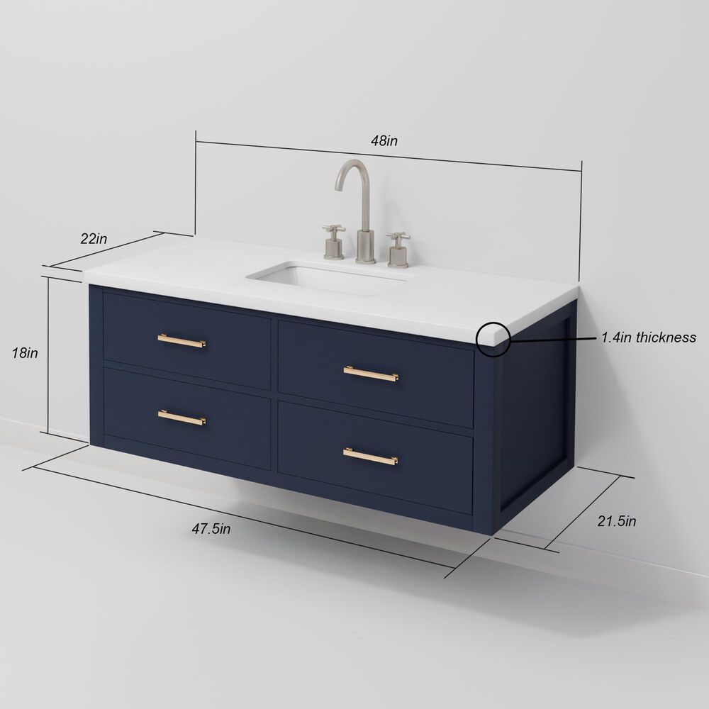 Lexora Home Castor 48" Single Bathroom Vanity in Blue with 2 cm White Cultured Marble Top and Rectangular Sink, , large