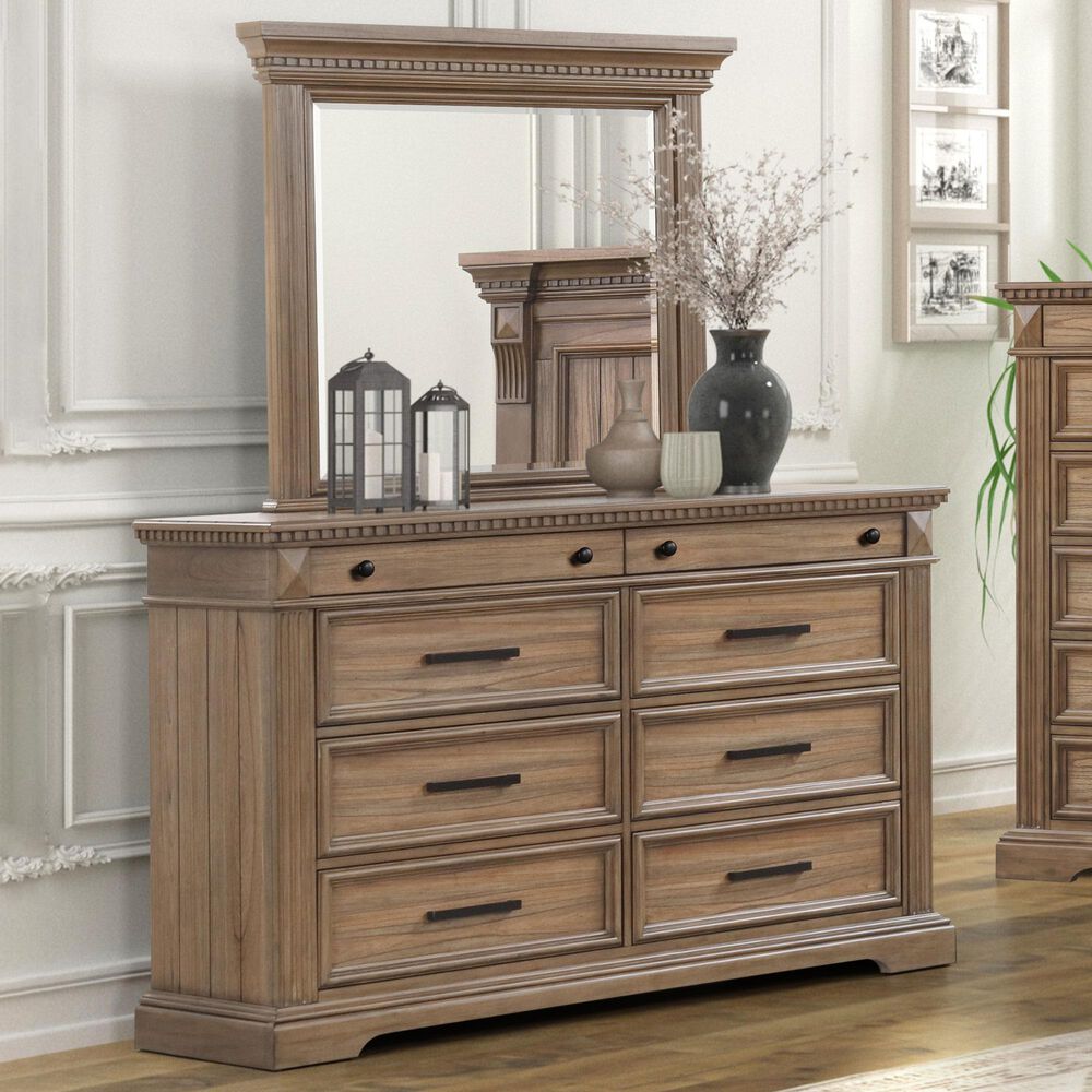 Lifestyle Enterprises 8-Drawer Dresser and Mirror in Light Brown, , large