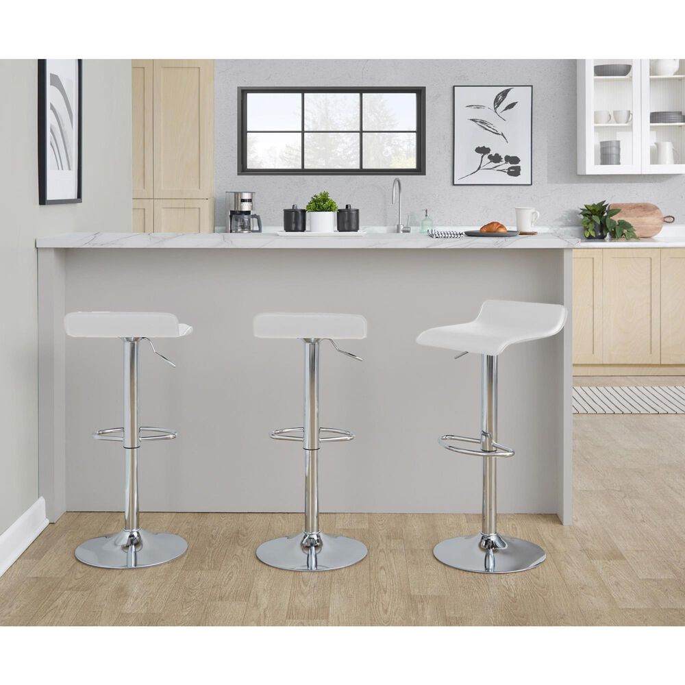 Lumisource Ale Swivel Adjustable Barstool with White Seat in Chrome &#40;Set of 2&#41;, , large