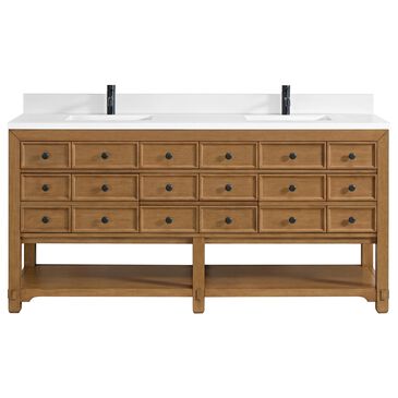 James Martin Malibu 72" Double Bathroom Vanity in Amber Birch with Single Hole 3 cm White Zeus Quartz Top and Rectangular Sinks, , large