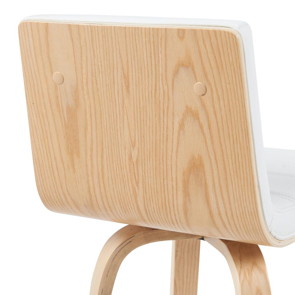 Armen Living Vienna Swivel Bar Height Stool with Snow White Upholstery in Patterned Oak, , large