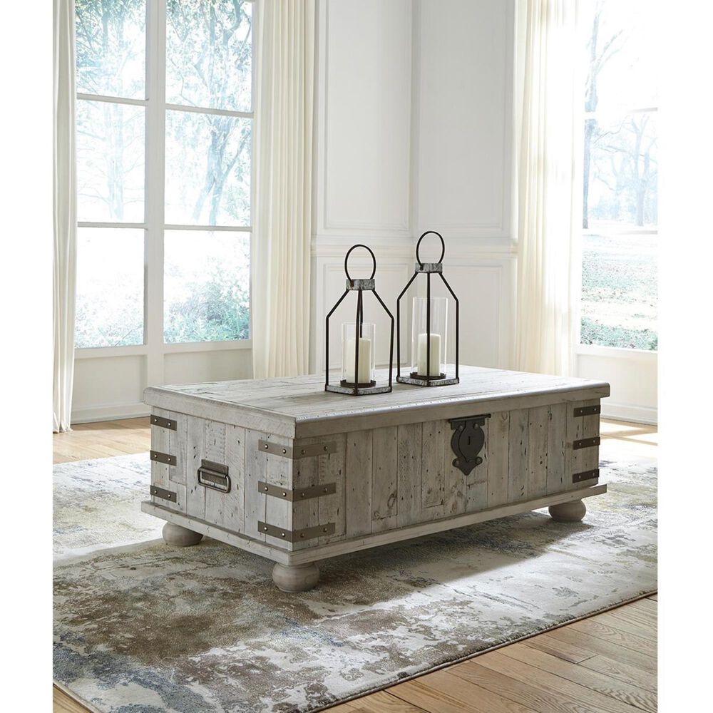 Ashley Carynhurst Lift Top Coffee Table in White Wash Gray, , large