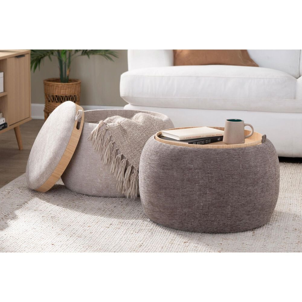Lumisource Tray Storage Pouf in Light Brown, , large