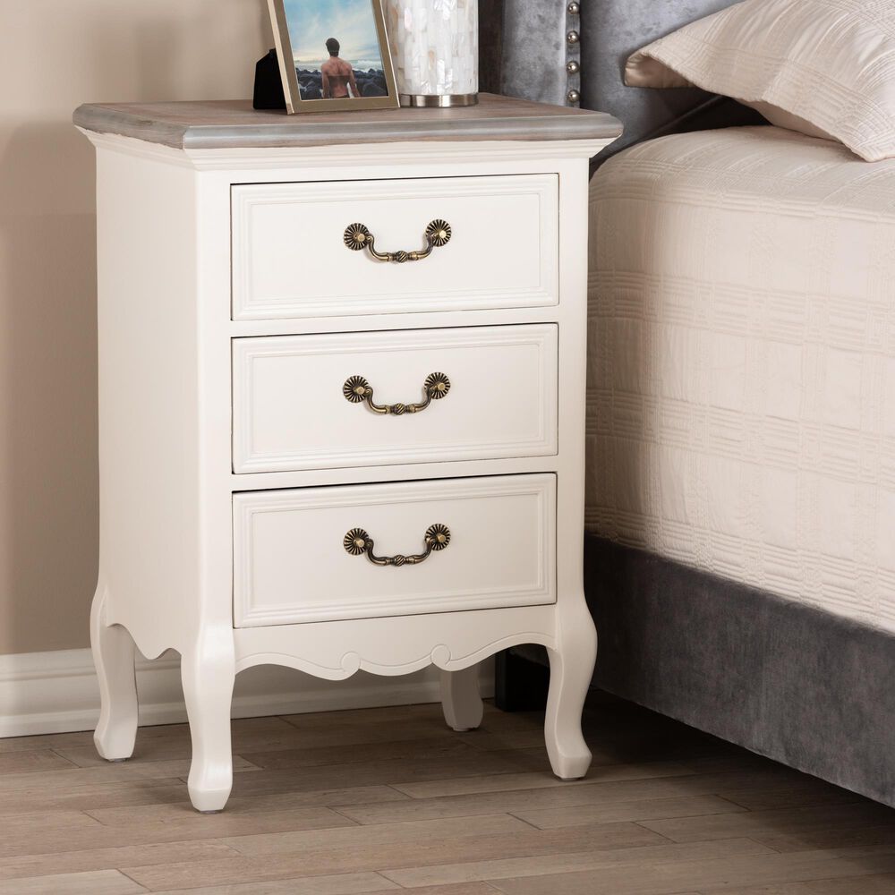 Baxton Studio Capucine 3-Drawer End Table in Natural Whitewashed Oak and White, , large