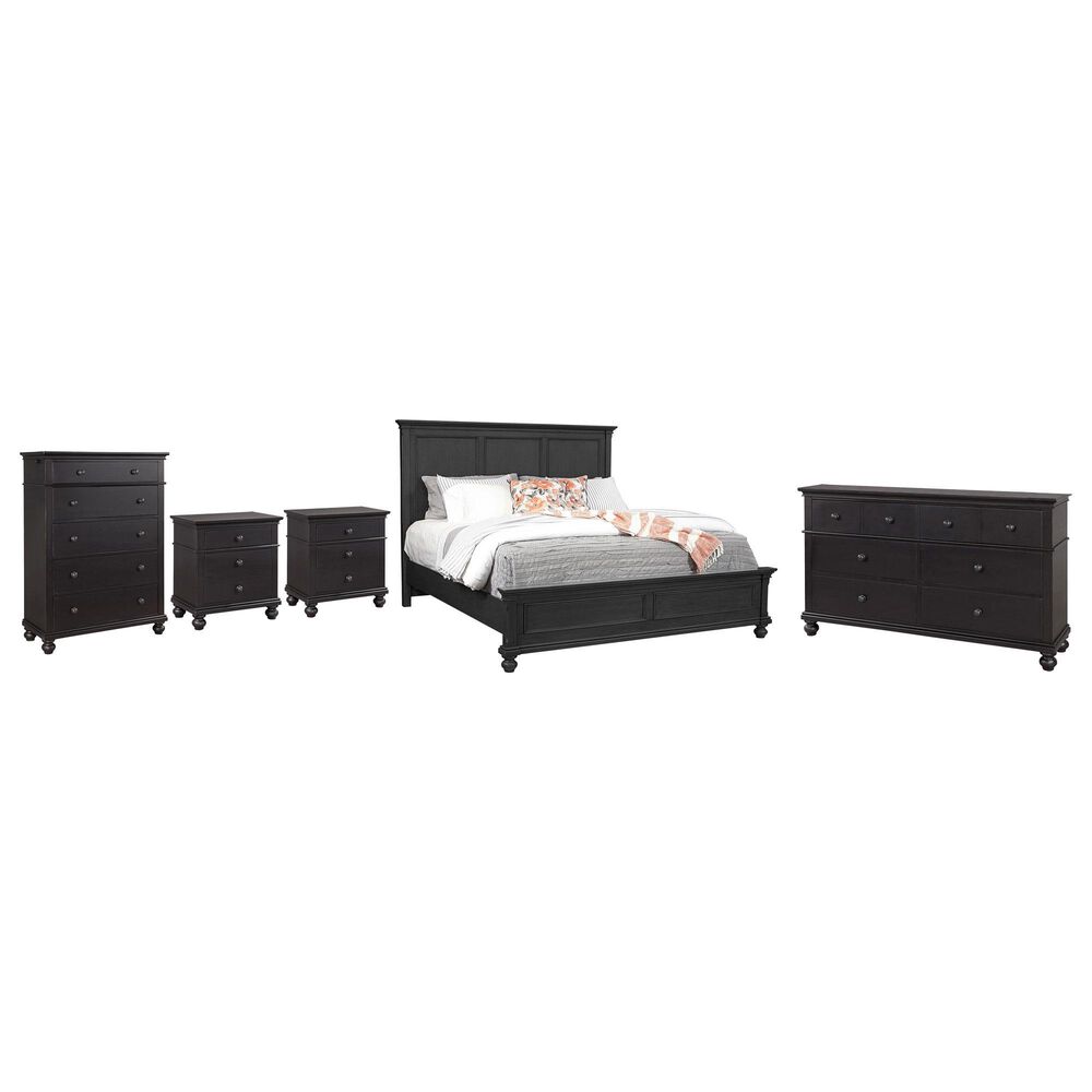 Riva Ridge Oxford California King Panel Bed with Dresser, Chest, and Two Nightstands in Black, , large