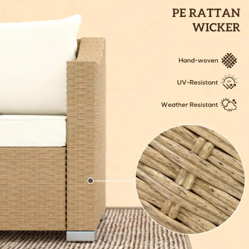 Hearth and Haven Outdoor Sofa with Cushions and Natural Wicker in Cream White, , large