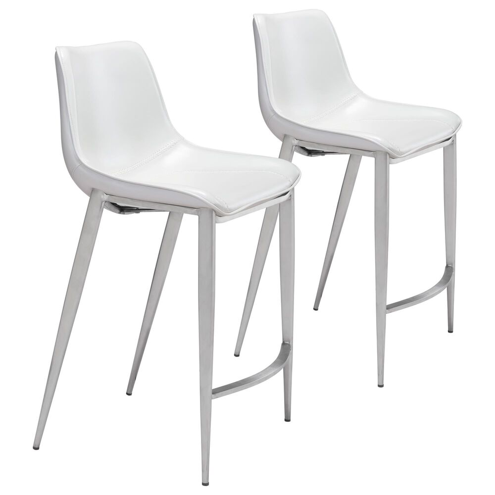 Zuo Modern Magnus Counter Chair in White/Silver (Set of 2), , large
