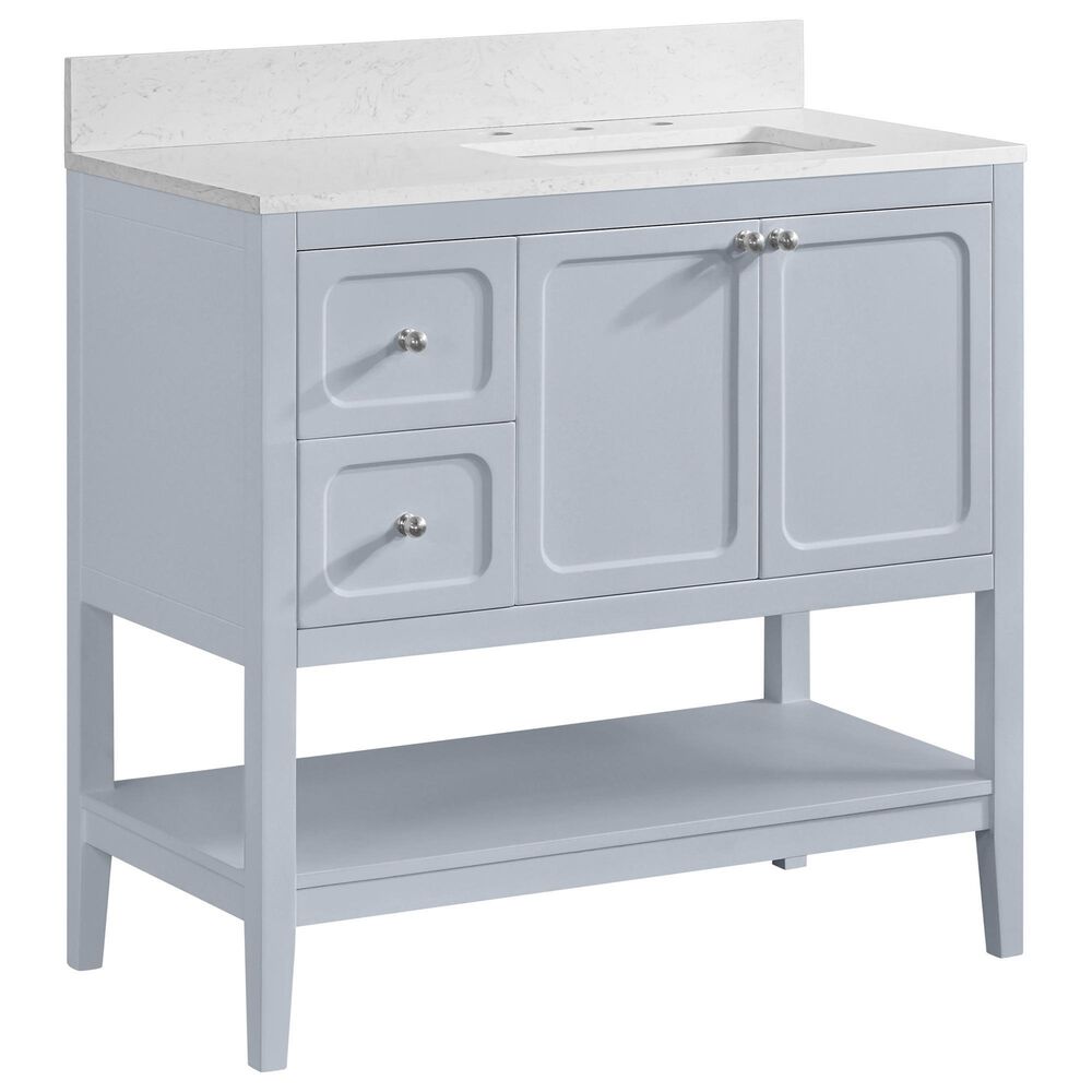 37B Ravello 36" Single Bathroom Vanity Cabinet in Soft Blue with Marble Top and Backsplash, , large