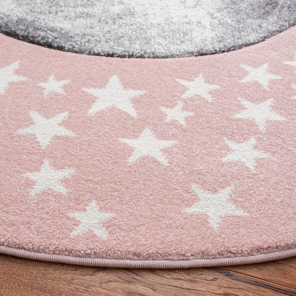Safavieh Carousel CRK135 6&#39;7&quot; Round Pink and Grey Kids  Area Rug, , large
