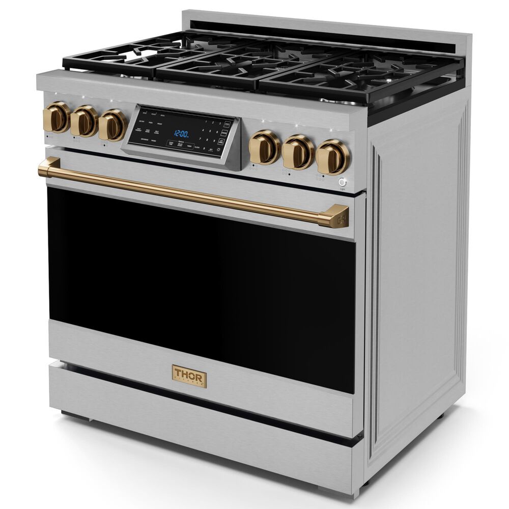 THOR KITCHEN Gordon Ramsay 6 Cu. Ft. 36&quot; Professional Natural Gas Range with Bronze Handle Kit in Stainless Steel, , large