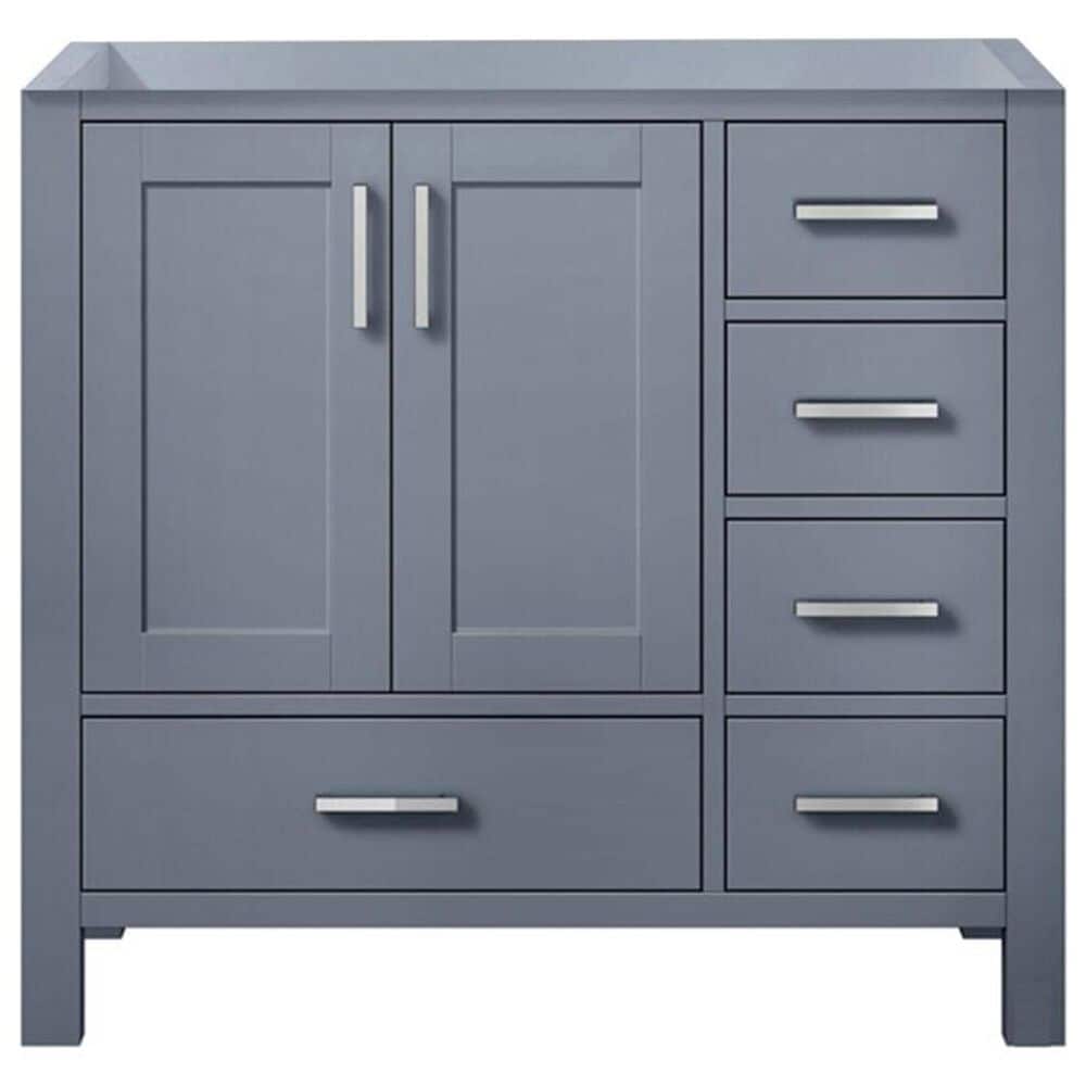Lexora Home Jacques 36&quot; Left Offset Single Bathroom Vanity in Dark Grey with 2 cm White Carrara Marble Top and Rectangular Sink, , large
