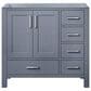 Lexora Home Jacques 36" Left Offset Single Bathroom Vanity in Dark Grey with 2 cm White Carrara Marble Top and Rectangular Sink, , large