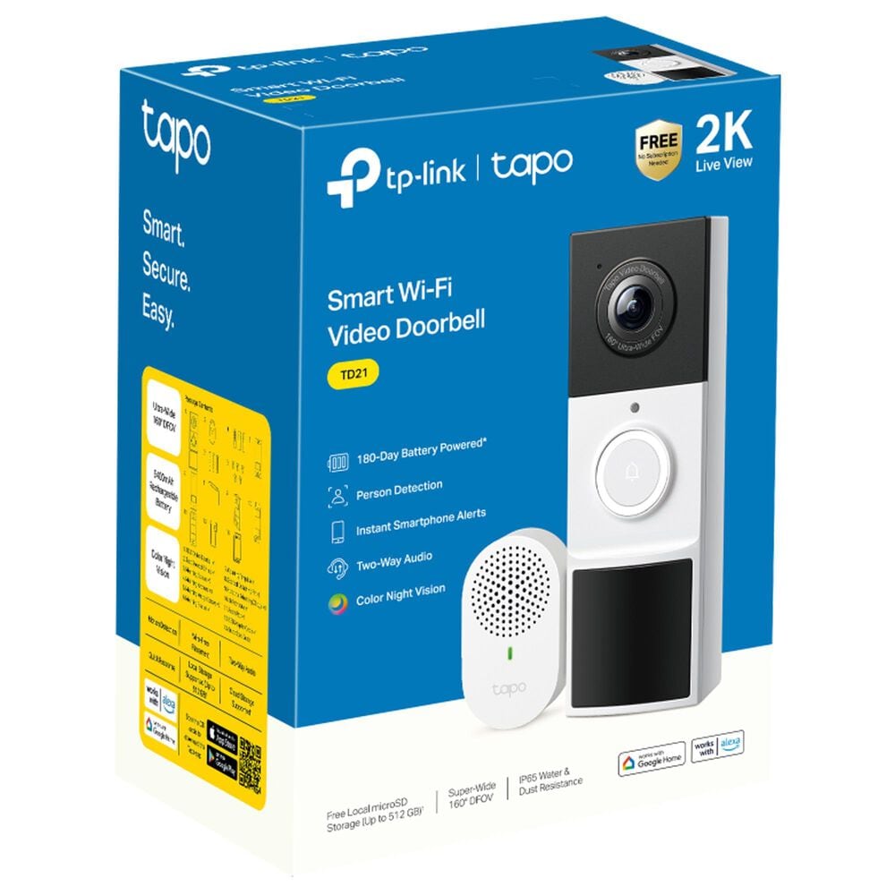 TP-Link 2K Smart Wi-Fi Doorbell Camera and Chime in White, , large