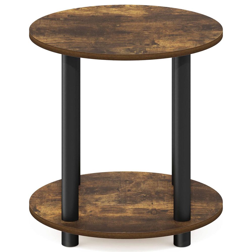 HOMLUX 2-Tier Round End Table in Amber Pine and Black, , large
