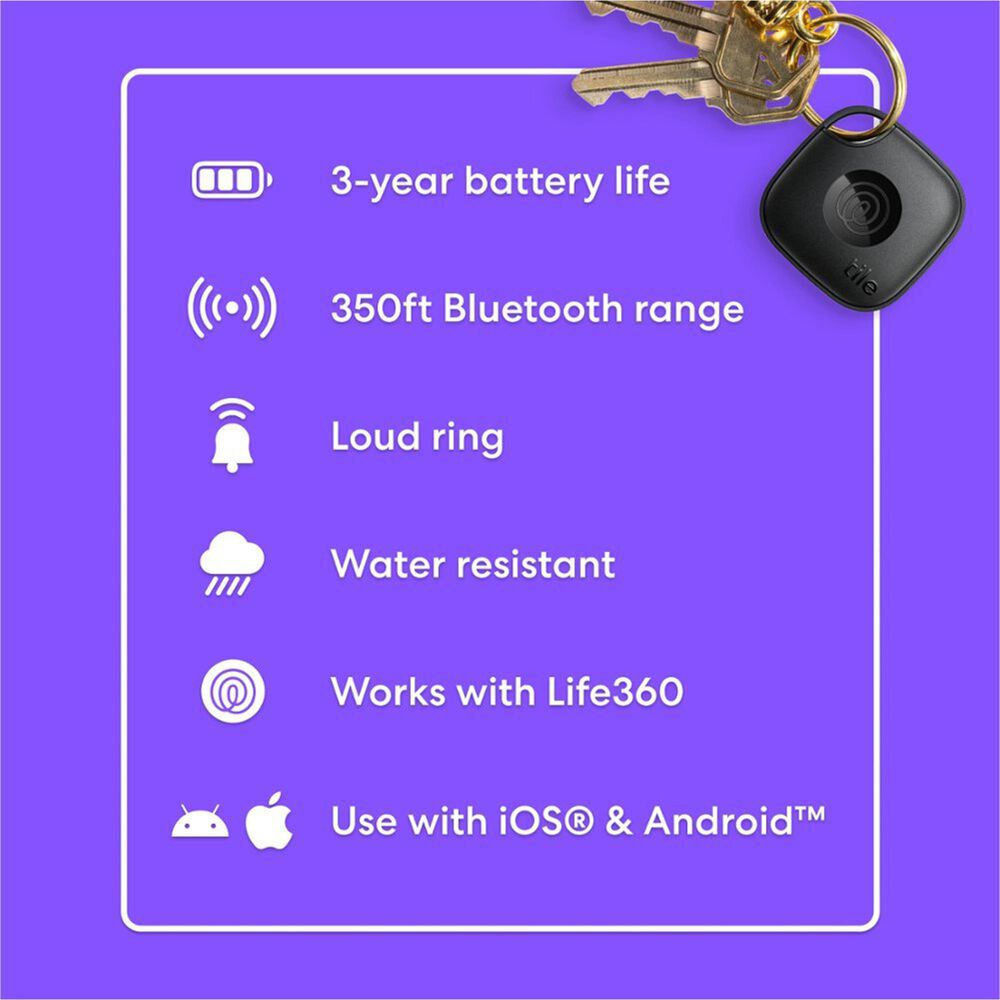 Tile by Life360 Tile Mate - Bluetooth Tracker - Black, , large