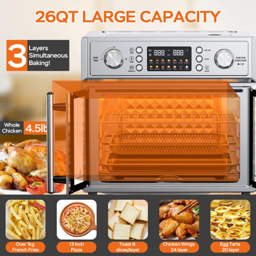 HOMLUX 26 Qt Large Air Fryer Toaster Oven in Silver, , large