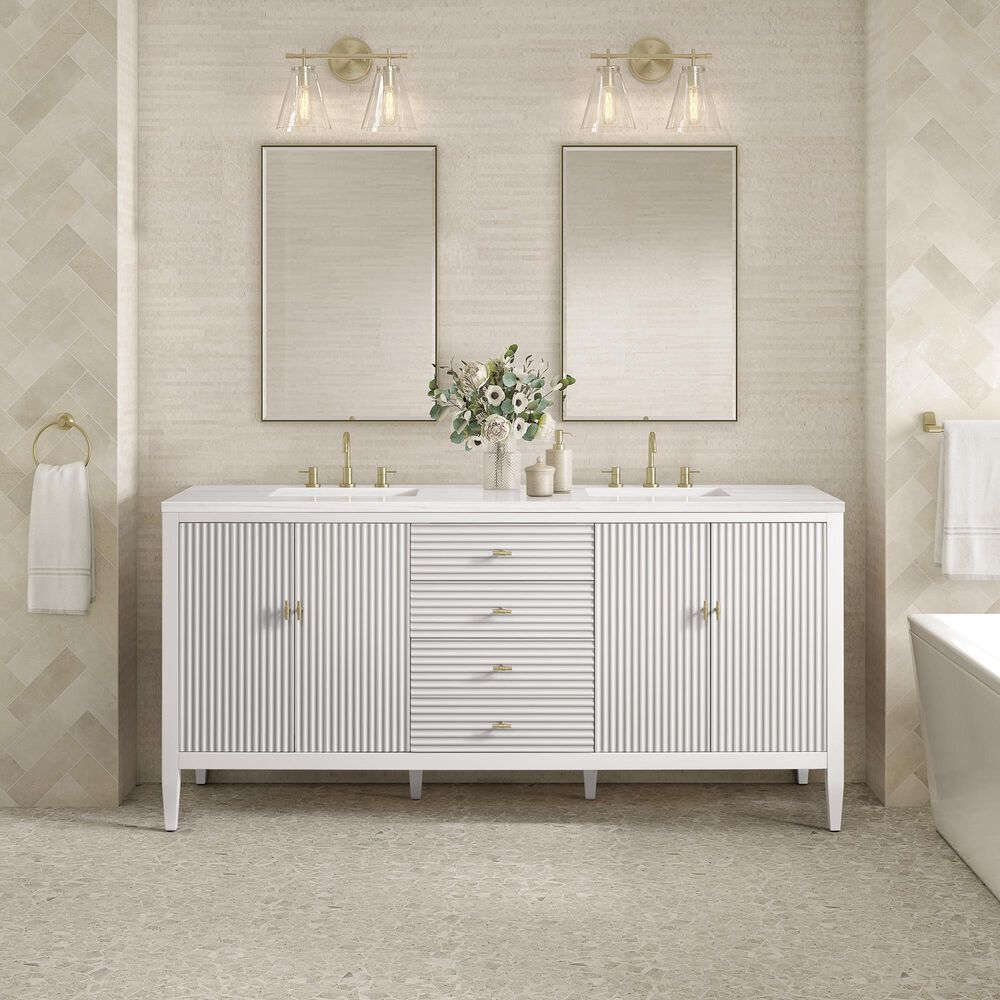 James Martin Vanities Myrrin 72&quot; Double Vanity in Bright White with 3 cm Arctic Fall Solid Surface Top, , large