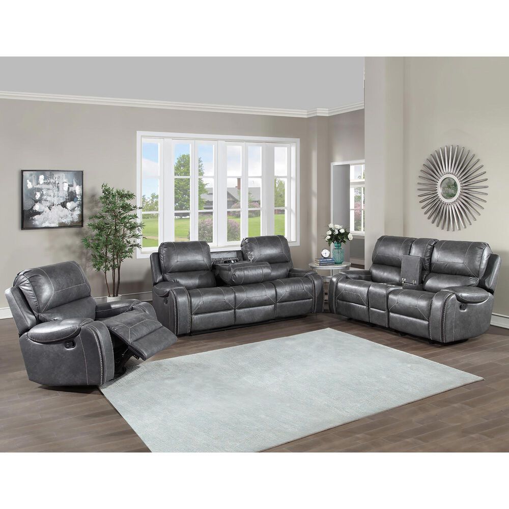 Crystal City Keily Manual Reclining Sofa with Dropdown Table in Dove Grey, , large