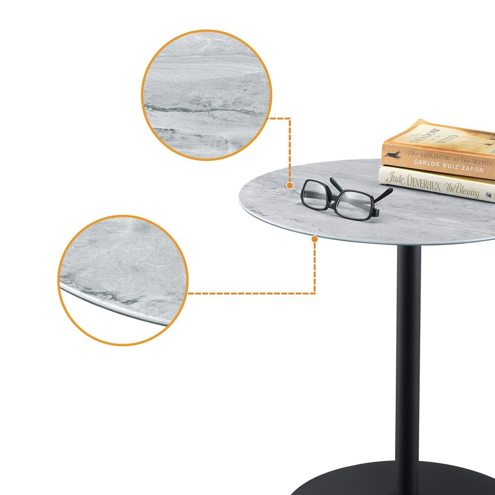 HOMLUX 17.5" End Table with Marble Textured Top in Gray and Black, , large