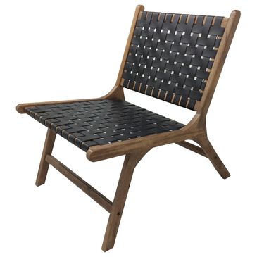 Signature Design by Ashley Fayme Leather and Wood Accent Chair in Black, , large