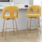 LumiSource Ava Swivel Counter Stool with Yellow Fabric Upholstery in Gold (Set of 2), , large