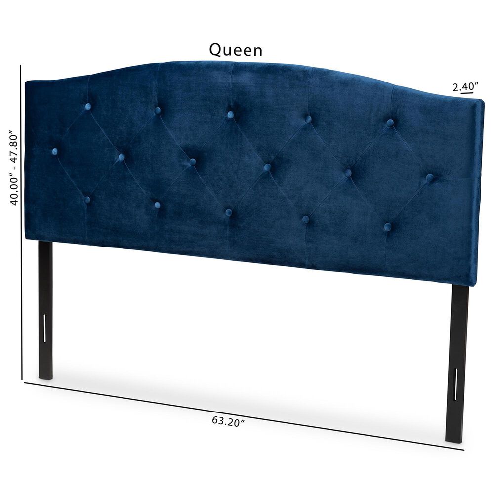 Baxton Studio Leone Queen Panel Headboard with Navy Blue Velvet in Dark Brown, , large