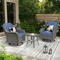 HOMLUX 3-Piece Patio Conversation Set with Curved-Arm Swivel Rocking Chairs and Light Gray Wicker in Denim Blue, , large