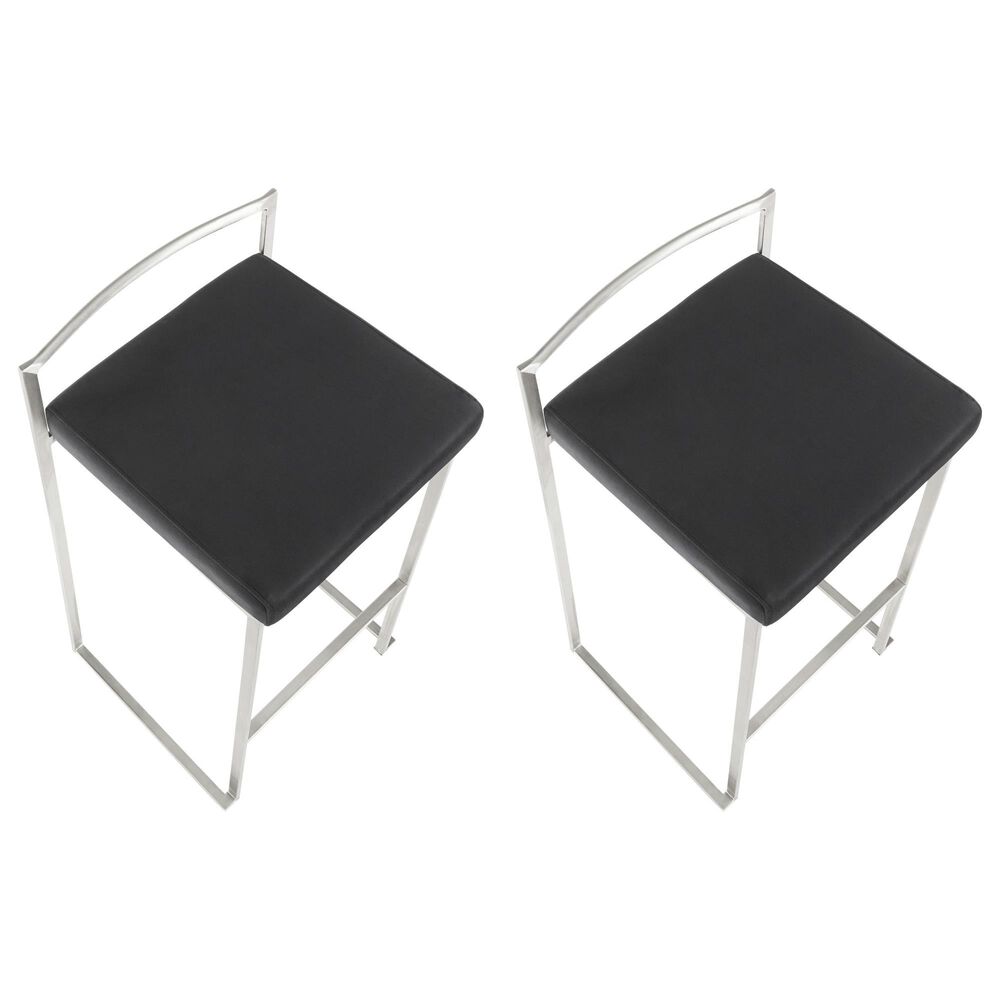 Lumisource Fuji Stackable Barstool with Black Velvet Cushion in Stainless Steel (Set of 2), , large