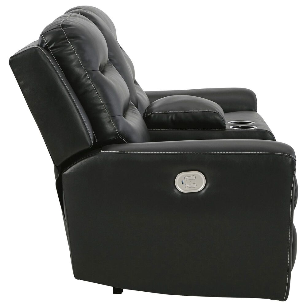 Ashley Warlin Power Reclining Loveseat with Console in Black, , large