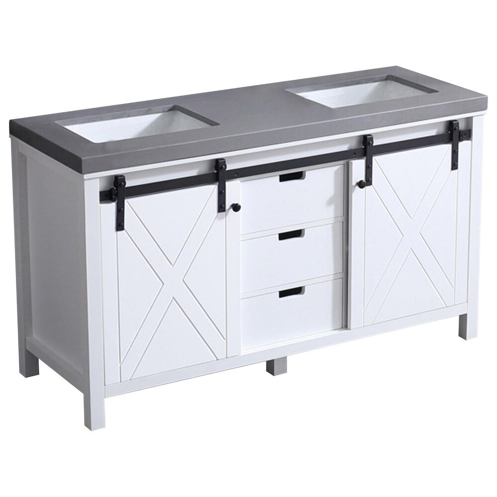 Lexora Home Marsyas 60" Double Bathroom Vanity in White with Grey Quartz Top and Rectangle Sinks, , large