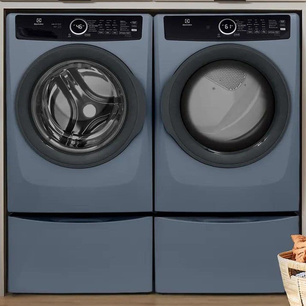 Electrolux 400 Series 4.5 Cu. Ft. Front Load Washer and 8 Cu. Ft. Gas Dryer Laundry Pair with Two Pedestal Storage Drawers in Denim Blue, , large