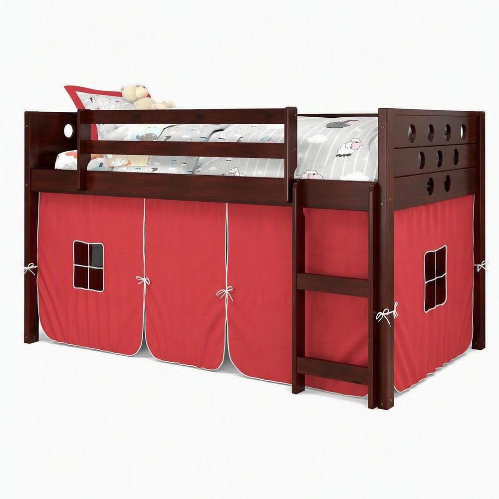 Forest Grove Circles Twin Loft Bed with Red Tent in Dark Cappucino, , large