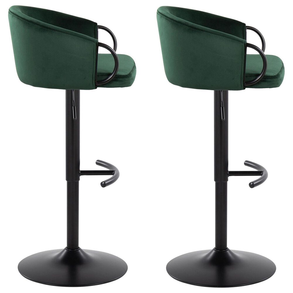 LumiSource Claire Swivel Adjustable Barstool with Green Velvet Upholstery in Black (Set of 2), , large