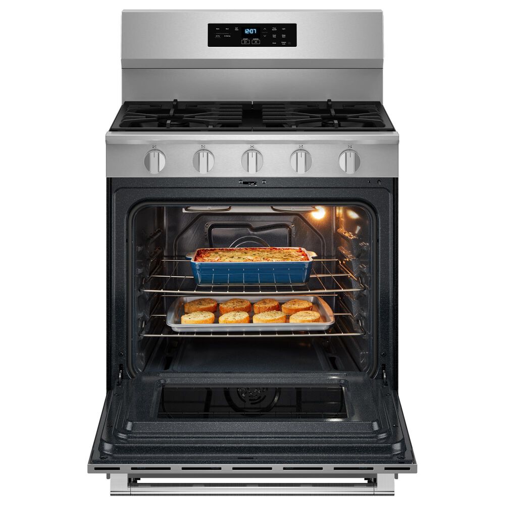 Maytag 2-Piece Kitchen Package with 1.1 Cu. Ft. Over-the-Range Flush Microwave and 5 Cu. Ft. Gas Range in Fingerprint Resistant Stainless Steel, , large