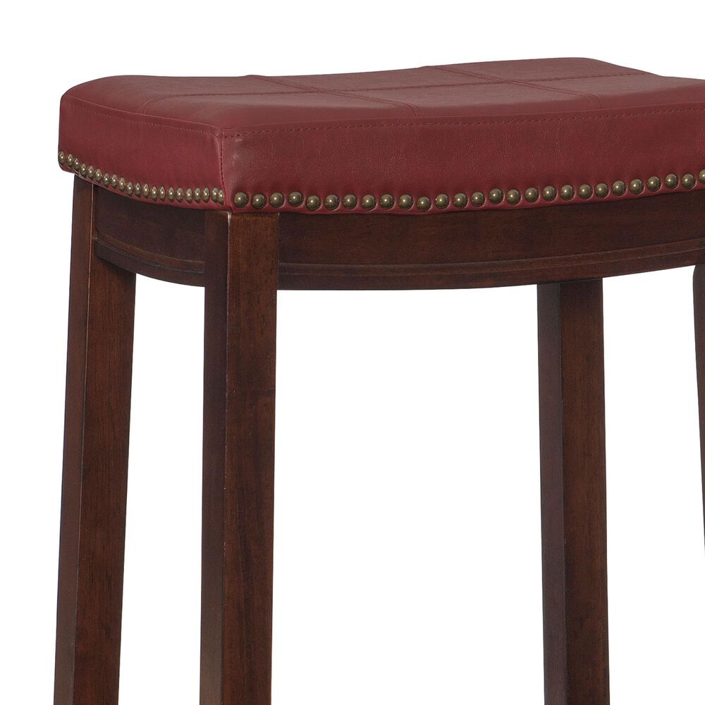 Linon Home Decor Claridge Bar Stool with Red Cushion in Rich Brown, , large