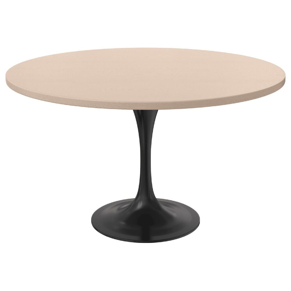 Leisuremod LeisureMod Verve Collection 48 Round Dining Table, Black Base with Light Natural Wood MDF Top, , large