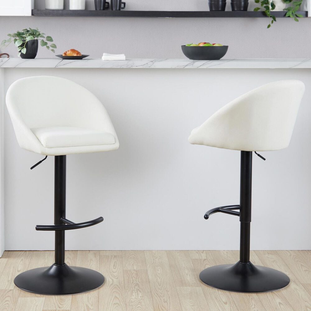 LumiSource Matisse Adjustable Swivel Barstool with Cream Fabric Upholstery in Black (Set of 2), , large