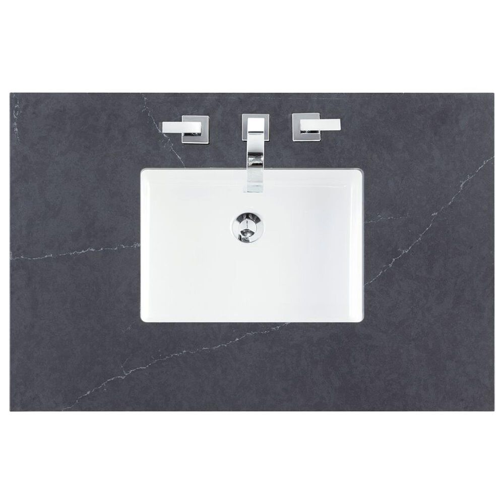 James Martin Vanities Breckenridge 36&quot; Single Bathroom Vanity in Smokey Celadon with 3 cm Charcoal Soapstone Quartz Top and Rectangular Sink, , large