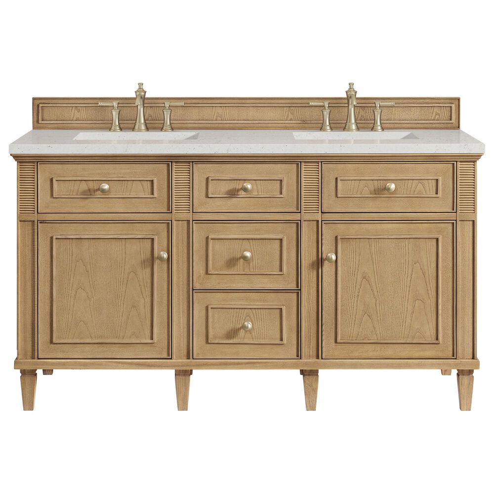 James Martin Vanities Lorelai 60&quot; Double Vanity in Light Natural Oak with 3 cm Lime Delight Quartz Top, , large