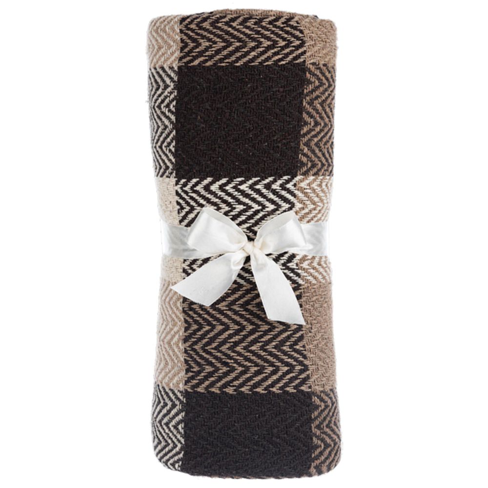 Ganz USA 50&quot; x 60&quot; Plaid Woven Throw in Black, Tan and Natural, , large