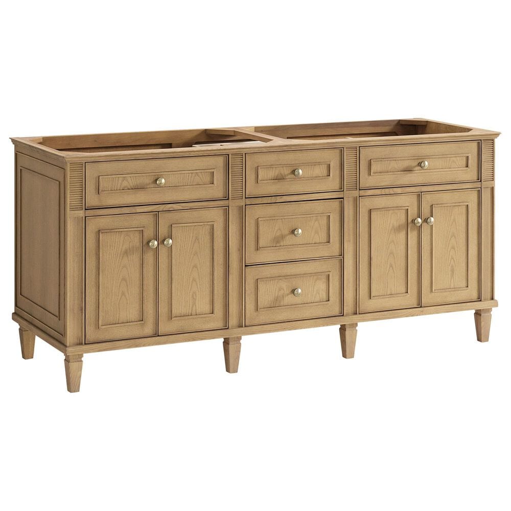 James Martin Vanities Lorelai 72&quot; Double Vanity in Light Natural Oak with 3 cm White Zeus Quartz Top, , large